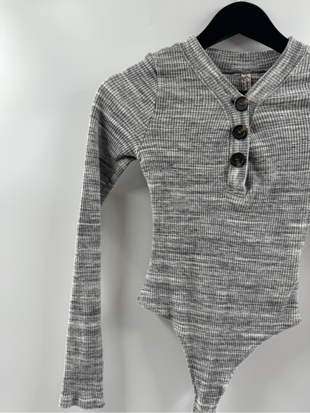 Free People Intimately Gray Ribbed Long Sleeve Bodysuit Women's Small - Picture 2 of 8